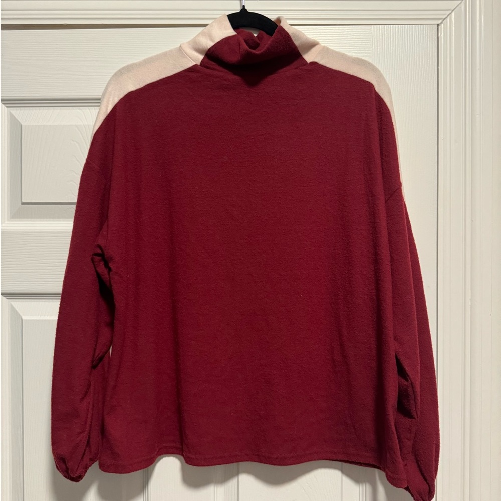 Glam Maroon Top with Cream Sleeves - Small